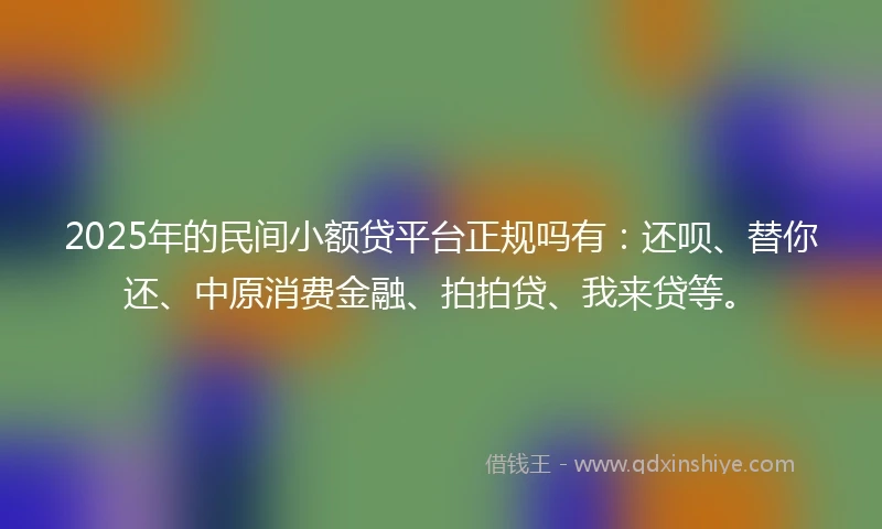 2025年的民间小额贷平台正规吗有：还呗、替你还、中原消费金融、拍拍贷、我来贷等。