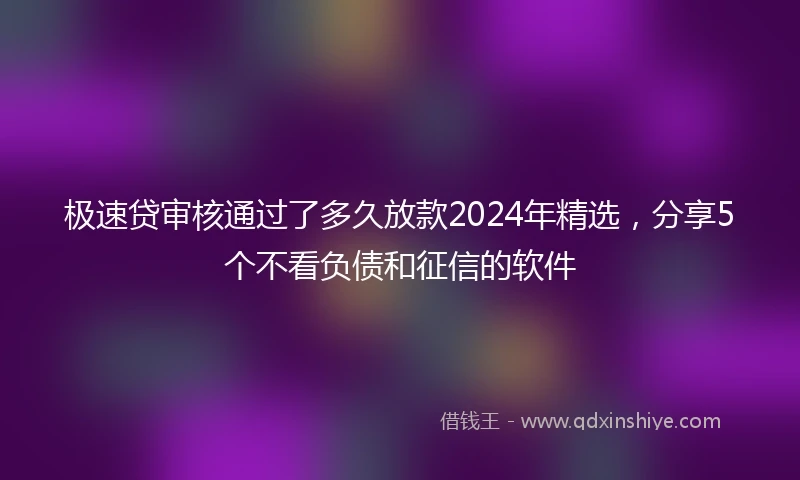 极速贷审核通过了多久放款2024年精选，分享5个不看负债和征信的软件