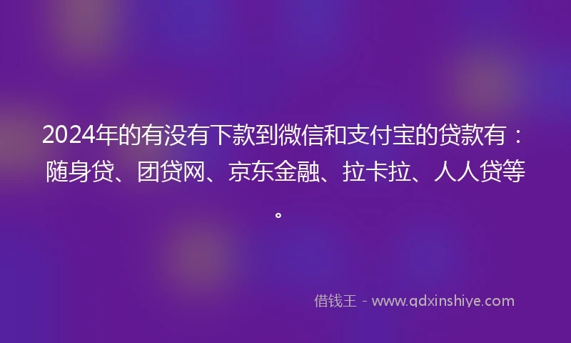 2024年的有没有下款到微信和支付宝的贷款有：随身贷、团贷网、京东金融、拉卡拉、人人贷等。