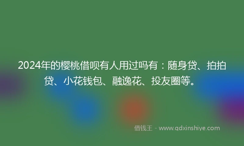 2024年的樱桃借呗有人用过吗有：随身贷、拍拍贷、小花钱包、融逸花、投友圈等。