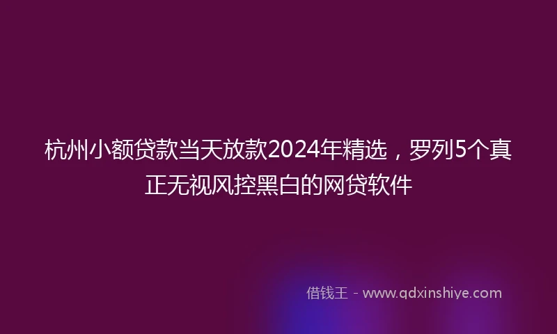 杭州小额贷款当天放款2024年精选，罗列5个真正无视风控黑白的网贷软件