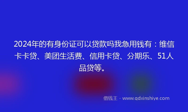 2024年的有身份证可以贷款吗我急用钱有：维信卡卡贷、美团生活费、信用卡贷、分期乐、51人品贷等。