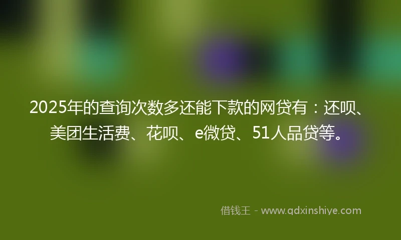 2025年的查询次数多还能下款的网贷有：还呗、美团生活费、花呗、e微贷、51人品贷等。