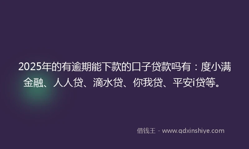 2025年的有逾期能下款的口子贷款吗有：度小满金融、人人贷、滴水贷、你我贷、平安i贷等。
