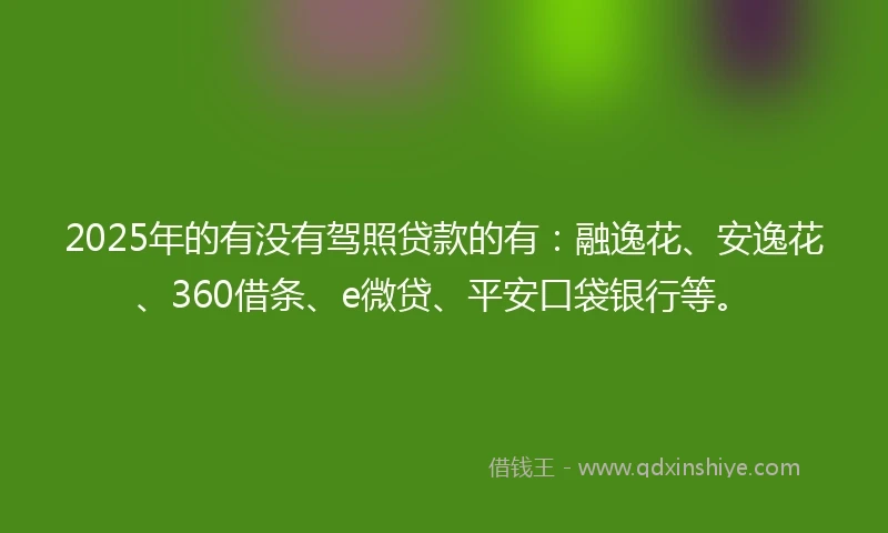 2025年的有没有驾照贷款的有：融逸花、安逸花、360借条、e微贷、平安口袋银行等。