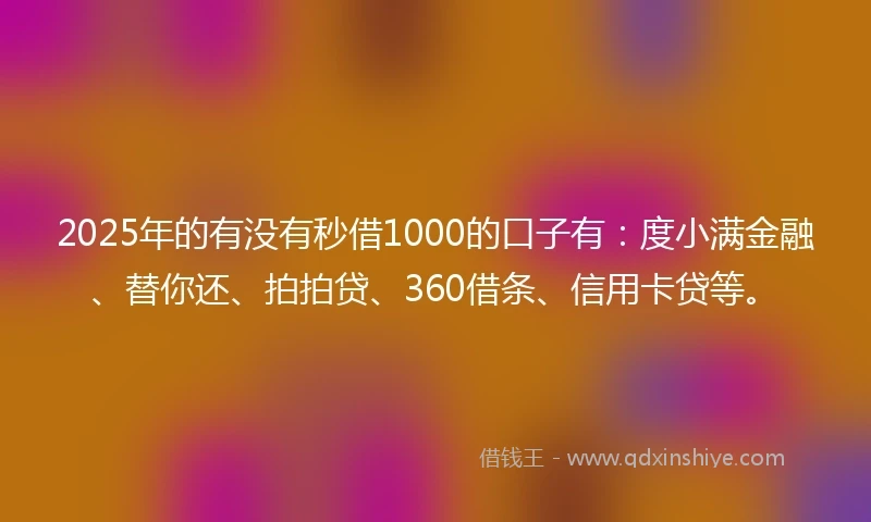 2025年的有没有秒借1000的口子有：度小满金融、替你还、拍拍贷、360借条、信用卡贷等。