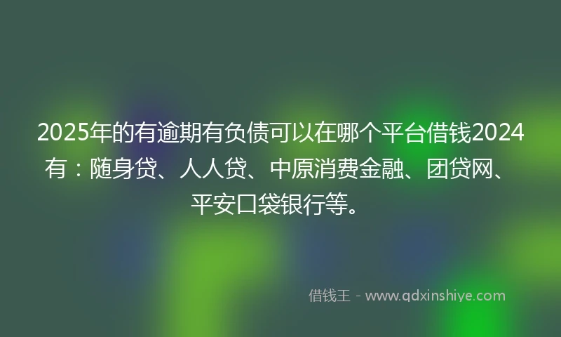 2025年的有逾期有负债可以在哪个平台借钱2024有：随身贷、人人贷、中原消费金融、团贷网、平安口袋银行等。
