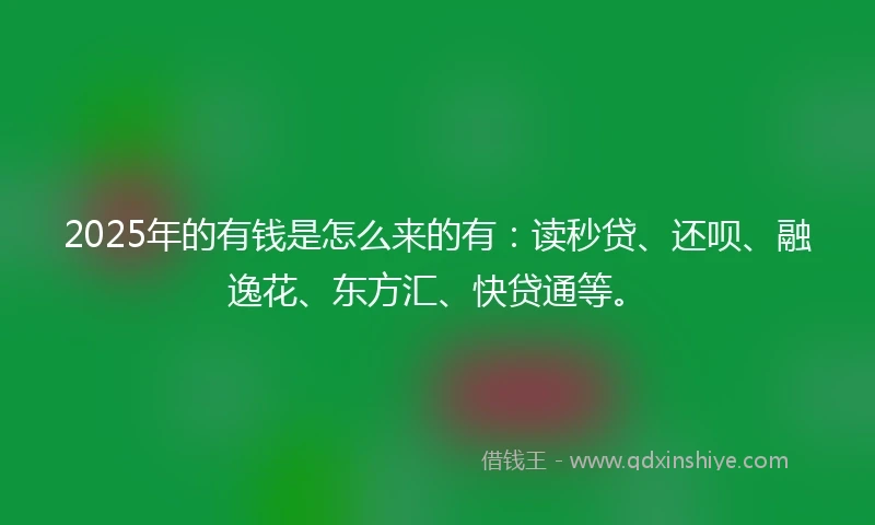 2025年的有钱是怎么来的有：读秒贷、还呗、融逸花、东方汇、快贷通等。