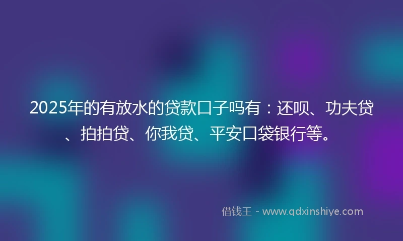 2025年的有放水的贷款口子吗有：还呗、功夫贷、拍拍贷、你我贷、平安口袋银行等。