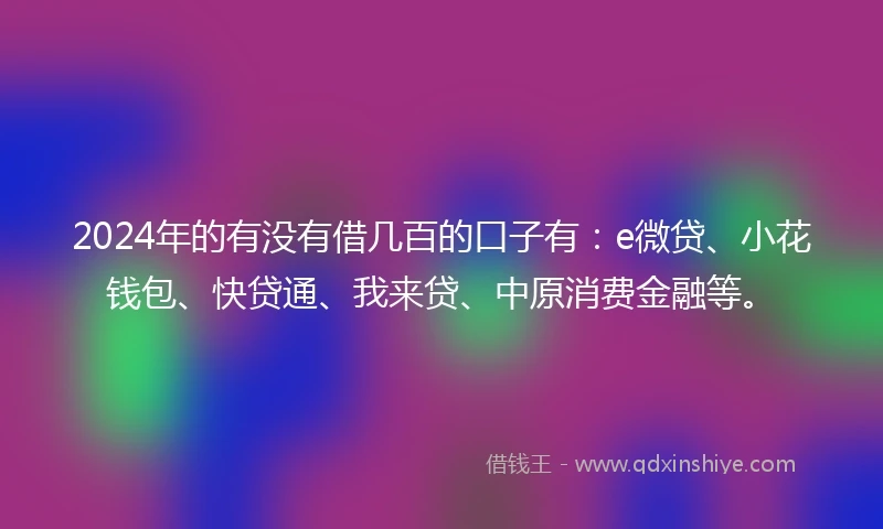 2024年的有没有借几百的口子有：e微贷、小花钱包、快贷通、我来贷、中原消费金融等。