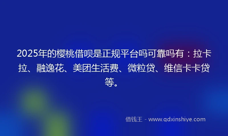 2025年的樱桃借呗是正规平台吗可靠吗有：拉卡拉、融逸花、美团生活费、微粒贷、维信卡卡贷等。