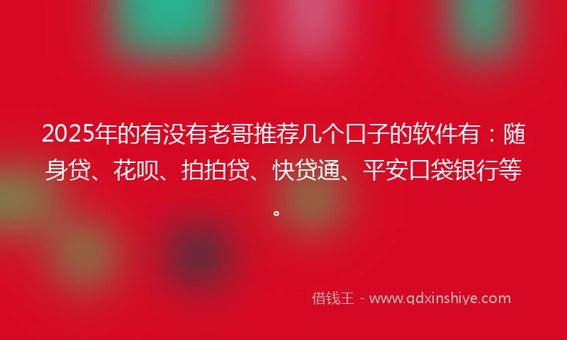 2025年的有没有老哥推荐几个口子的软件有：随身贷、花呗、拍拍贷、快贷通、平安口袋银行等。