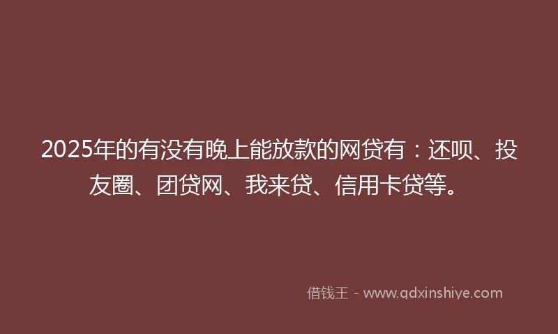 2025年的有没有晚上能放款的网贷有：还呗、投友圈、团贷网、我来贷、信用卡贷等。