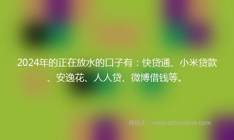 2024年的正在放水的口子有：快贷通、小米贷款、安逸花、人人贷、微博借钱等。