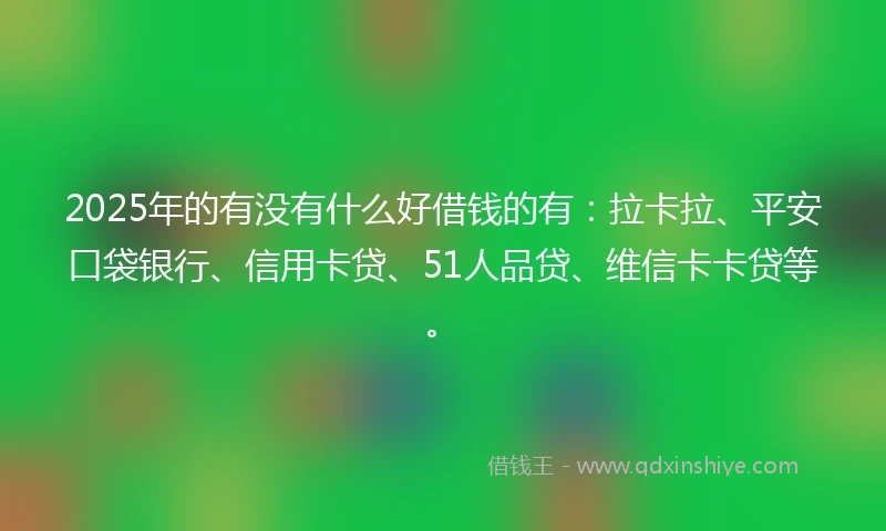 2025年的有没有什么好借钱的有：拉卡拉、平安口袋银行、信用卡贷、51人品贷、维信卡卡贷等。