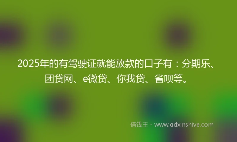 2025年的有驾驶证就能放款的口子有：分期乐、团贷网、e微贷、你我贷、省呗等。