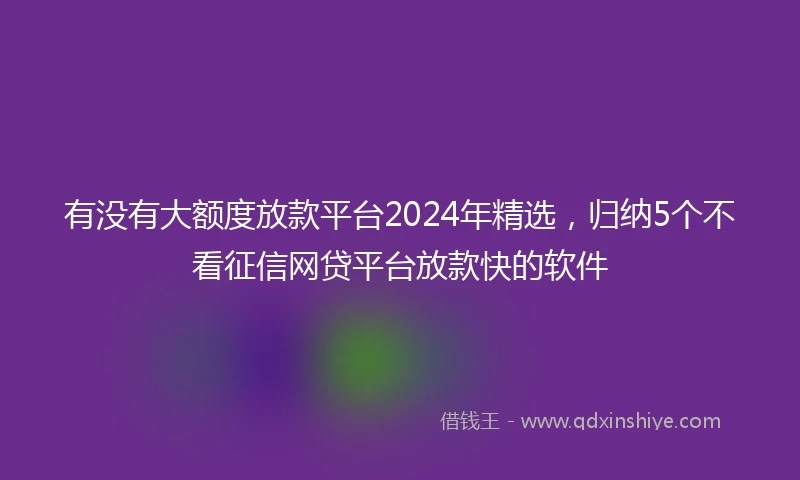 有没有大额度放款平台2024年精选，归纳5个不看征信网贷平台放款快的软件