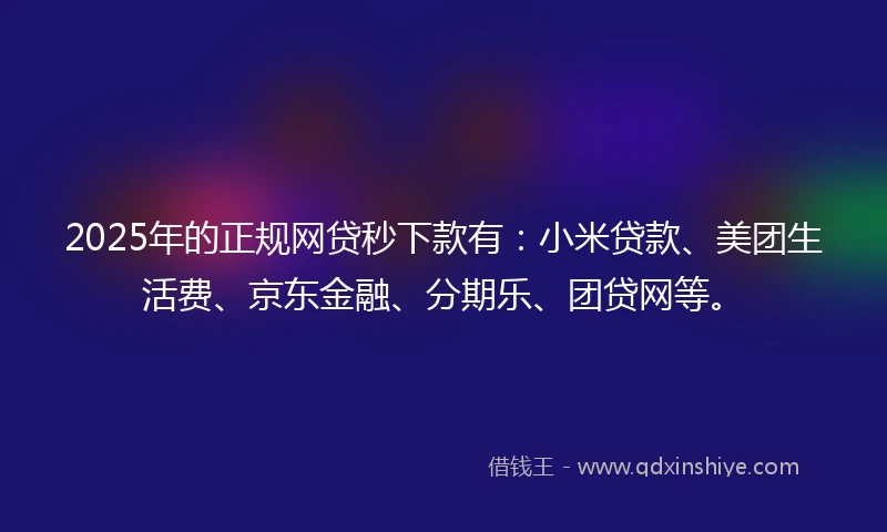 2025年的正规网贷秒下款有：小米贷款、美团生活费、京东金融、分期乐、团贷网等。