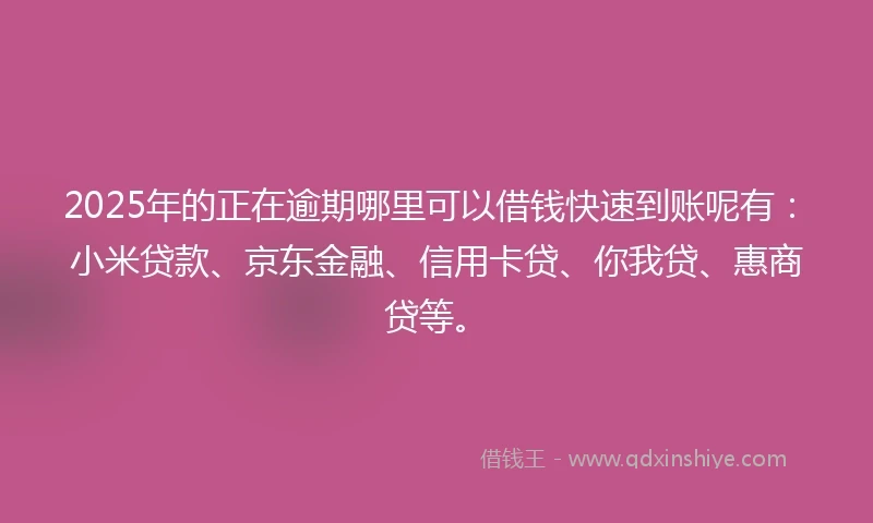 2025年的正在逾期哪里可以借钱快速到账呢有：小米贷款、京东金融、信用卡贷、你我贷、惠商贷等。