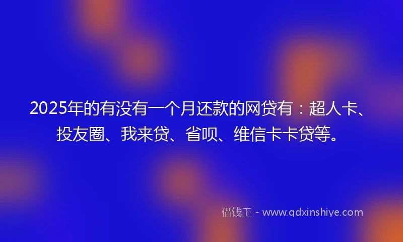 2025年的有没有一个月还款的网贷有：超人卡、投友圈、我来贷、省呗、维信卡卡贷等。