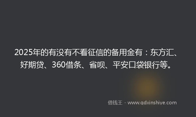 2025年的有没有不看征信的备用金有：东方汇、好期贷、360借条、省呗、平安口袋银行等。