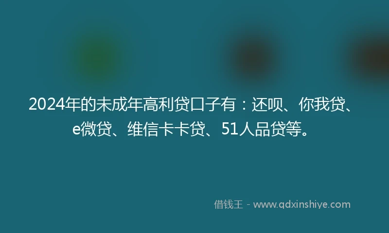 2024年的未成年高利贷口子有：还呗、你我贷、e微贷、维信卡卡贷、51人品贷等。