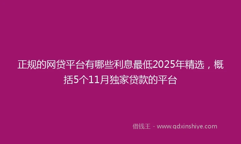 正规的网贷平台有哪些利息最低2025年精选，概括5个11月独家贷款的平台