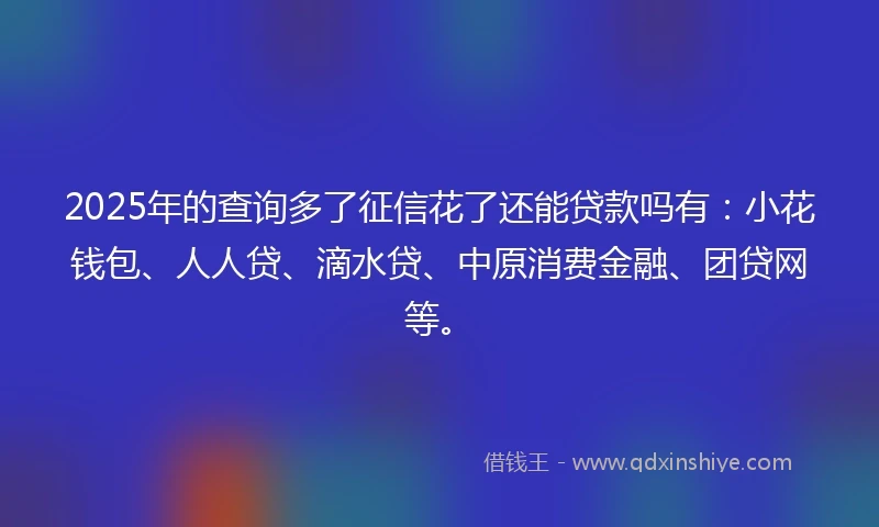 2025年的查询多了征信花了还能贷款吗有：小花钱包、人人贷、滴水贷、中原消费金融、团贷网等。