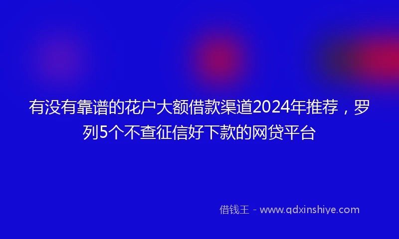 有没有靠谱的花户大额借款渠道2024年推荐，罗列5个不查征信好下款的网贷平台