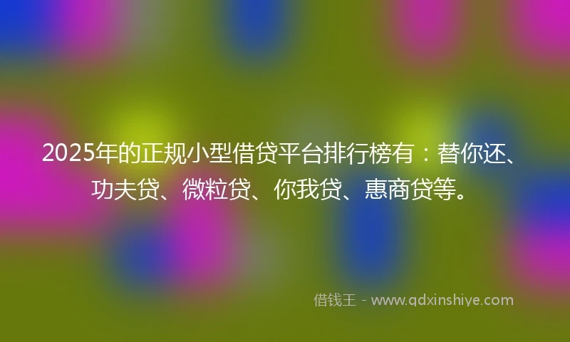 2025年的正规小型借贷平台排行榜有：替你还、功夫贷、微粒贷、你我贷、惠商贷等。