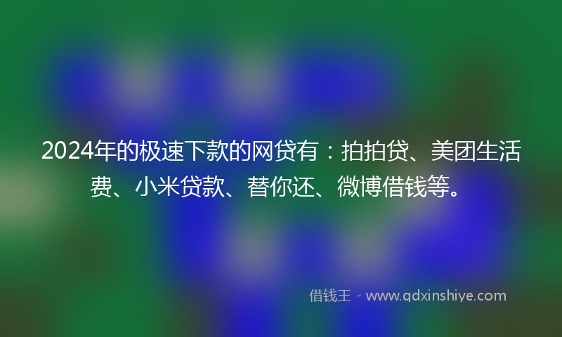 2024年的极速下款的网贷有：拍拍贷、美团生活费、小米贷款、替你还、微博借钱等。