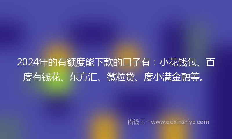 2024年的有额度能下款的口子有：小花钱包、百度有钱花、东方汇、微粒贷、度小满金融等。