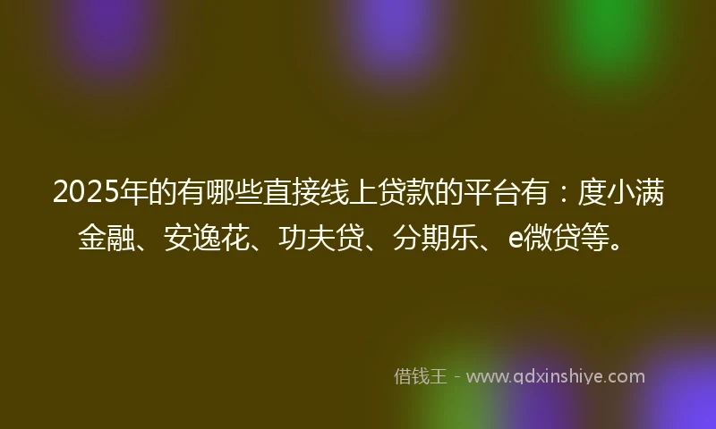 2025年的有哪些直接线上贷款的平台有：度小满金融、安逸花、功夫贷、分期乐、e微贷等。