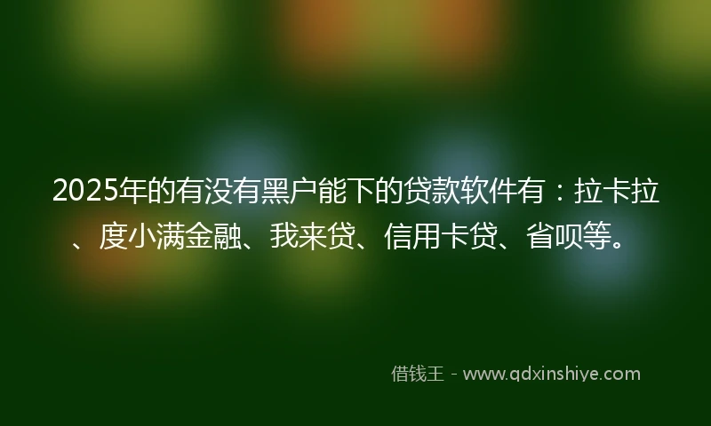 2025年的有没有黑户能下的贷款软件有：拉卡拉、度小满金融、我来贷、信用卡贷、省呗等。