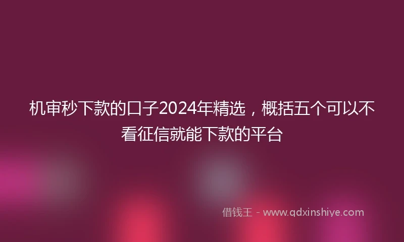 机审秒下款的口子2024年精选，概括五个可以不看征信就能下款的平台