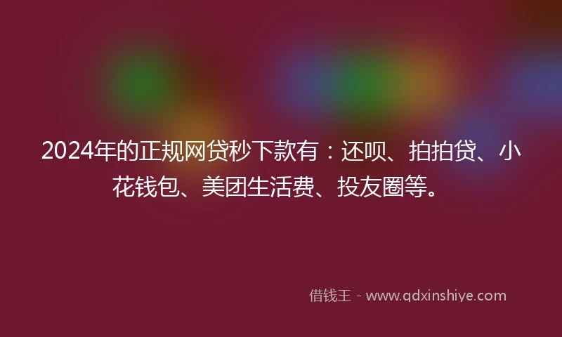 2024年的正规网贷秒下款有：还呗、拍拍贷、小花钱包、美团生活费、投友圈等。