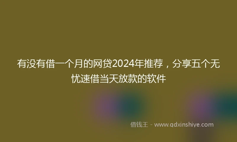 有没有借一个月的网贷2024年推荐，分享五个无忧速借当天放款的软件