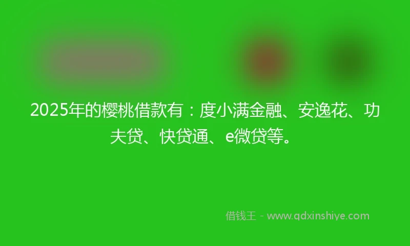 2025年的樱桃借款有：度小满金融、安逸花、功夫贷、快贷通、e微贷等。