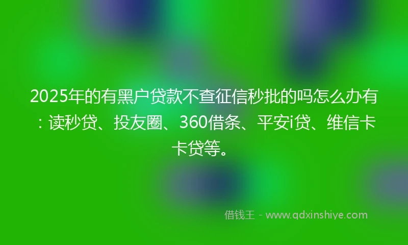 2025年的有黑户贷款不查征信秒批的吗怎么办有：读秒贷、投友圈、360借条、平安i贷、维信卡卡贷等。