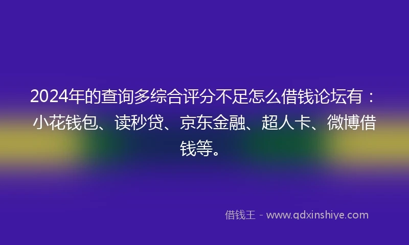 2024年的查询多综合评分不足怎么借钱论坛有：小花钱包、读秒贷、京东金融、超人卡、微博借钱等。