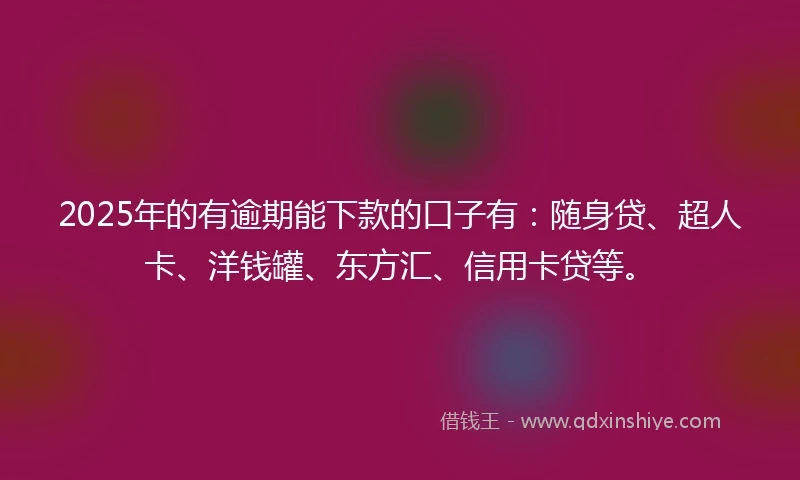 2025年的有逾期能下款的口子有：随身贷、超人卡、洋钱罐、东方汇、信用卡贷等。