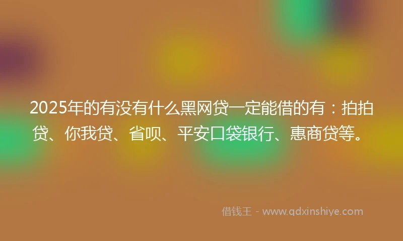 2025年的有没有什么黑网贷一定能借的有：拍拍贷、你我贷、省呗、平安口袋银行、惠商贷等。