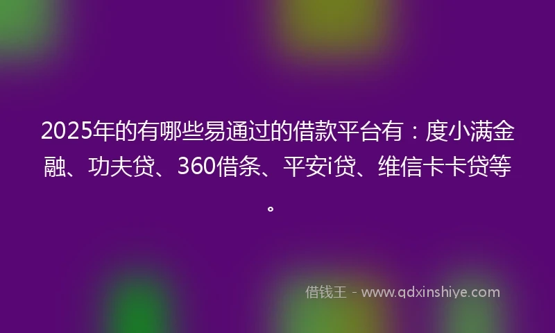 2025年的有哪些易通过的借款平台有：度小满金融、功夫贷、360借条、平安i贷、维信卡卡贷等。