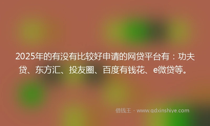 2025年的有没有比较好申请的网贷平台有：功夫贷、东方汇、投友圈、百度有钱花、e微贷等。