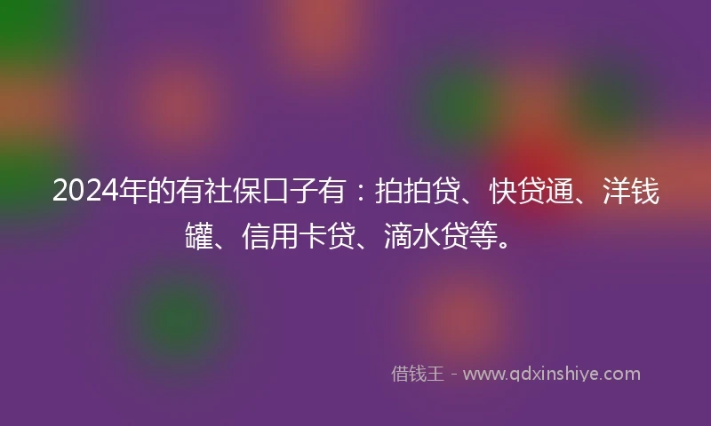 2024年的有社保口子有：拍拍贷、快贷通、洋钱罐、信用卡贷、滴水贷等。