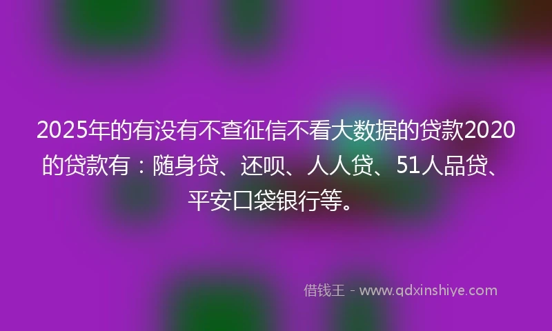 2025年的有没有不查征信不看大数据的贷款2020的贷款有：随身贷、还呗、人人贷、51人品贷、平安口袋银行等。