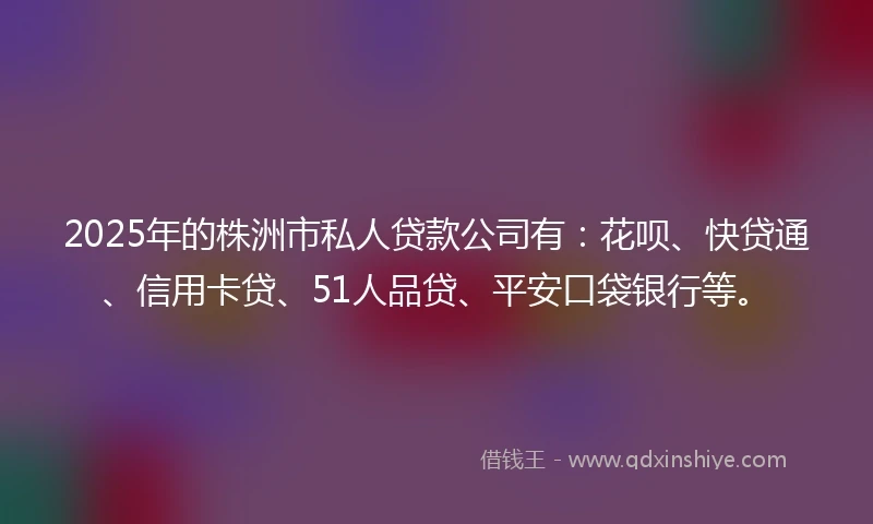 2025年的株洲市私人贷款公司有:花呗、快贷通、信用卡贷、51人品贷、平安口袋银行等。