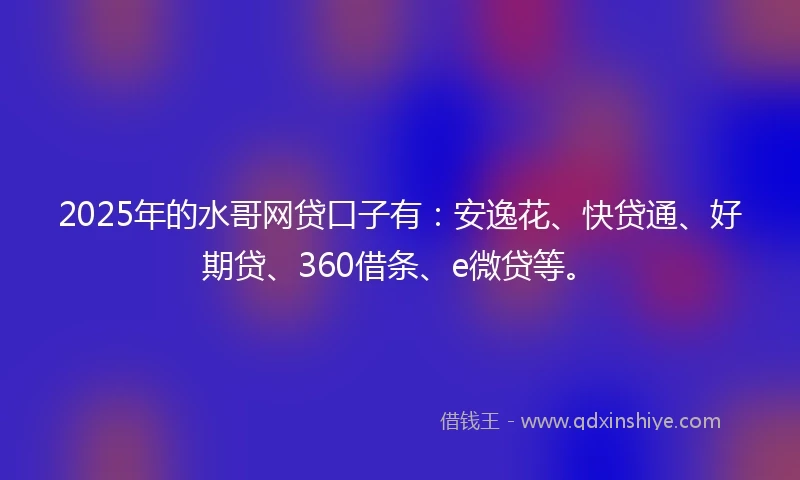 2025年的水哥网贷口子有：安逸花、快贷通、好期贷、360借条、e微贷等。