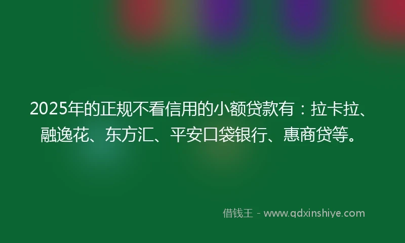 2025年的正规不看信用的小额贷款有：拉卡拉、融逸花、东方汇、平安口袋银行、惠商贷等。