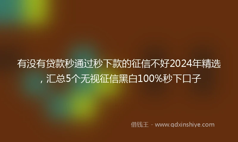 有没有贷款秒通过秒下款的征信不好2024年精选，汇总5个无视征信黑白100%秒下口子